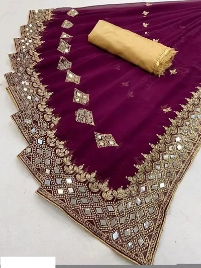 Georgette Zari and Mirror Embroidered Sarees with Blouse piece
