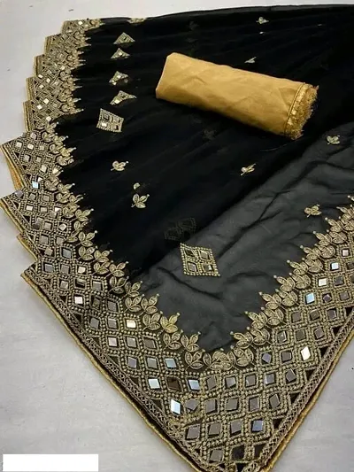 Georgette Zari and Mirror Embroidered Sarees with Blouse piece