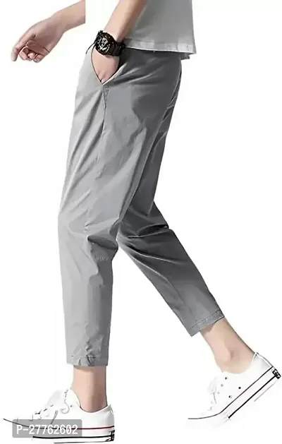 Stylish Grey Cotton Regular Track Pants For Men-thumb0