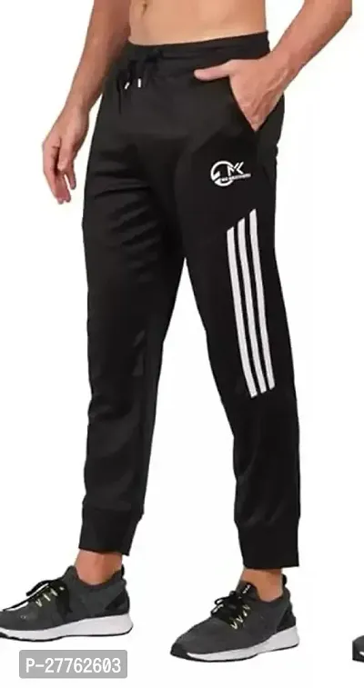 Stylish Black Cotton Regular Track Pants For Men-thumb0