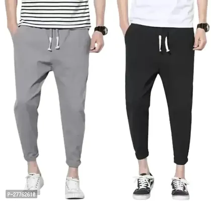 Stylish Multicoloured Cotton Regular Track Pants For Men Pack Of 2-thumb0