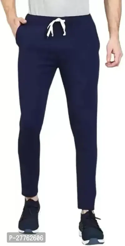 Stylish Blue Cotton Regular Track Pants For Men