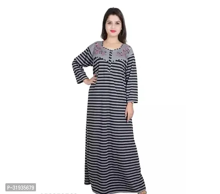 Stylish Black Cotton Blend Printed Nighty For Women-thumb0