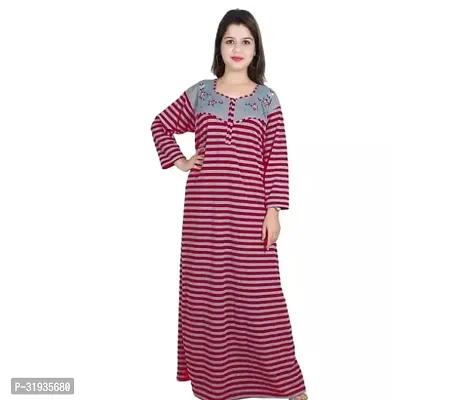 Stylish Maroon Cotton Blend Printed Nighty For Women-thumb0