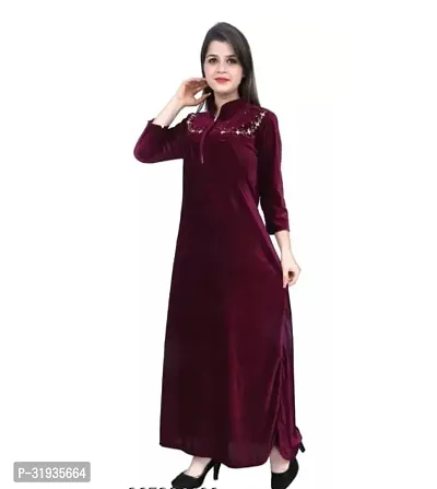 Stylish Maroon Cotton Blend Solid Nighty For Women-thumb0