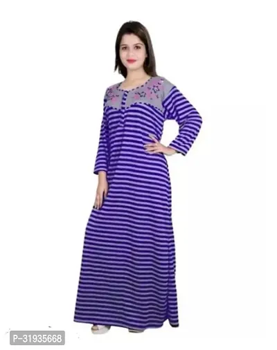 Stylish Blue Cotton Blend Printed Nighty For Women-thumb0