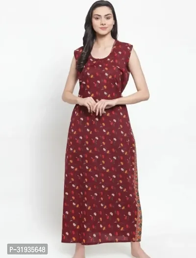 Stylish Brown Cotton Blend Printed Nighty For Women-thumb0