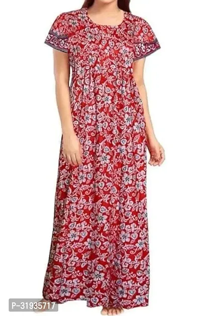 Stylish Maroon Cotton Blend Printed Nighty For Women-thumb0