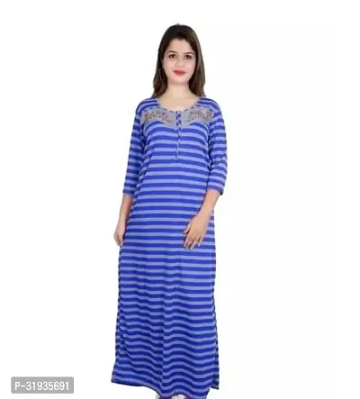 Stylish Blue Cotton Blend Printed Nighty For Women-thumb0