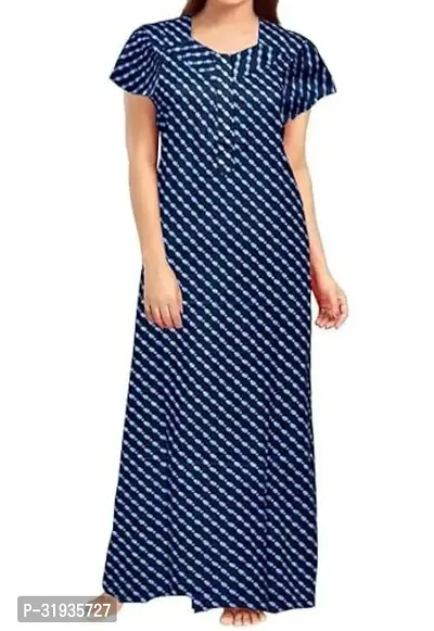 Stylish Blue Cotton Blend Printed Nighty For Women-thumb0