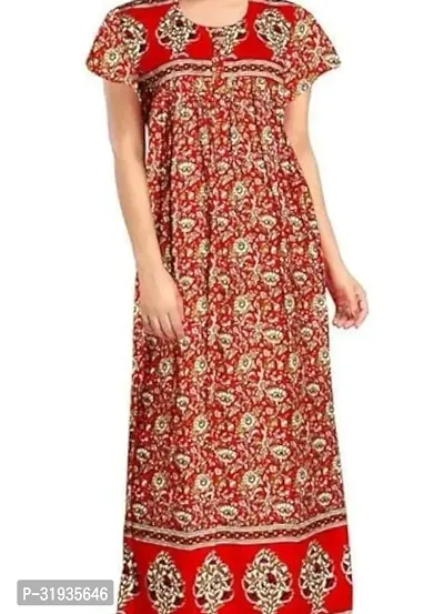 Stylish Maroon Cotton Blend Printed Nighty For Women-thumb0