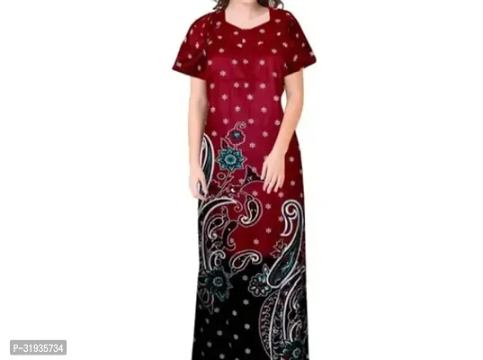 Stylish Maroon Cotton Blend Printed Nighty For Women-thumb0