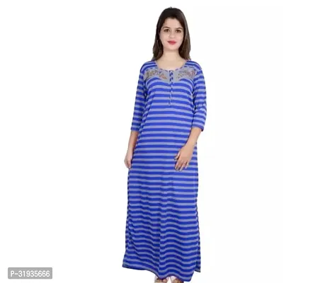 Stylish Blue Cotton Blend Printed Nighty For Women-thumb0