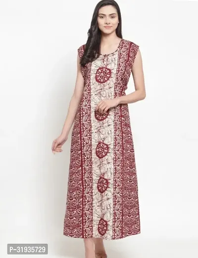 Stylish Maroon Cotton Blend Printed Nighty For Women-thumb0