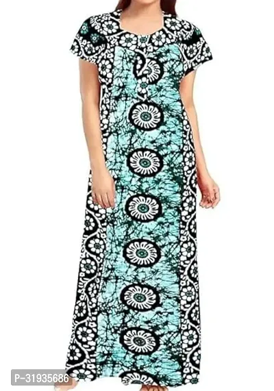 Stylish Blue Cotton Blend Printed Nighty For Women-thumb0