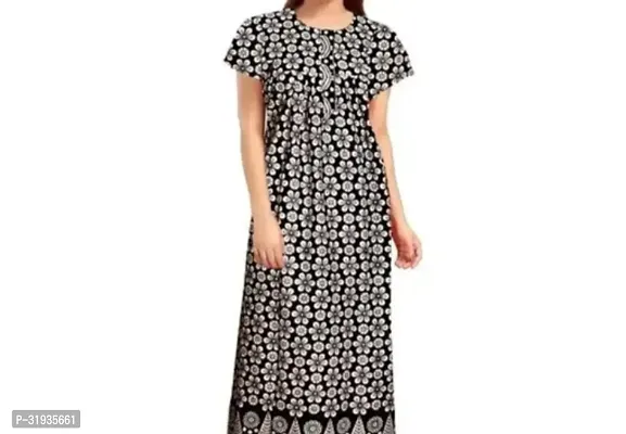 Stylish Grey Cotton Blend Printed Nighty For Women-thumb0