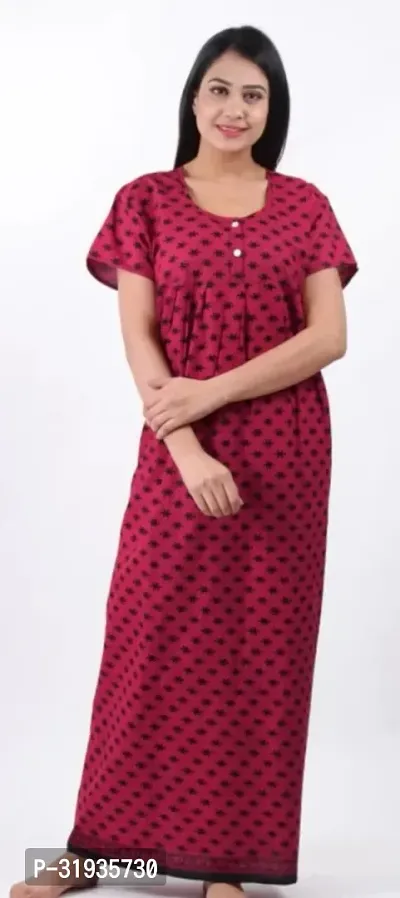 Stylish Red Cotton Blend Printed Nighty For Women-thumb0