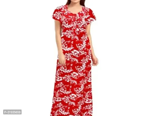 Stylish Maroon Cotton Blend Printed Nighty For Women-thumb0