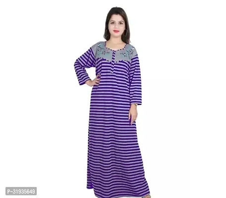 Stylish Blue Cotton Blend Printed Nighty For Women-thumb0