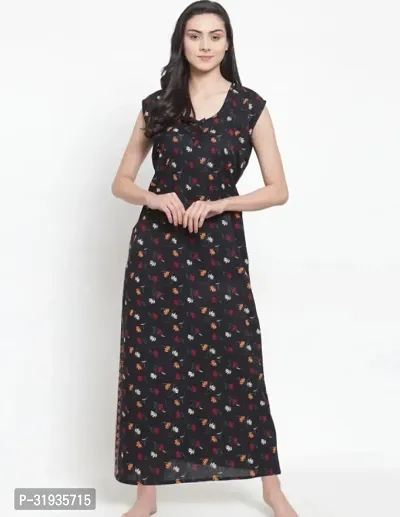 Stylish Black Cotton Blend Printed Nighty For Women-thumb0