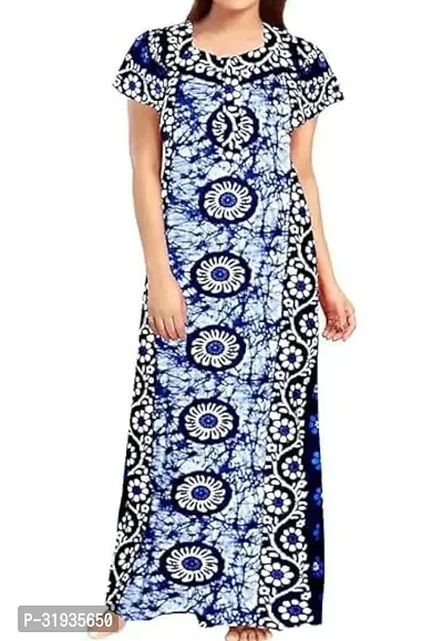 Stylish Blue Cotton Blend Printed Nighty For Women-thumb0