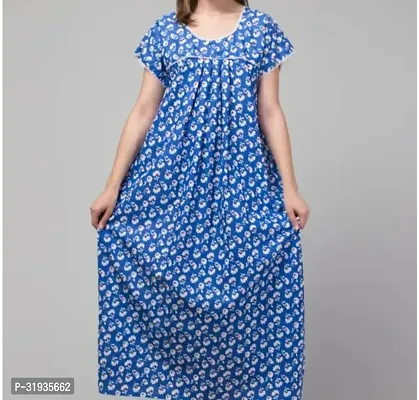 Stylish Blue Cotton Blend Printed Nighty For Women-thumb0