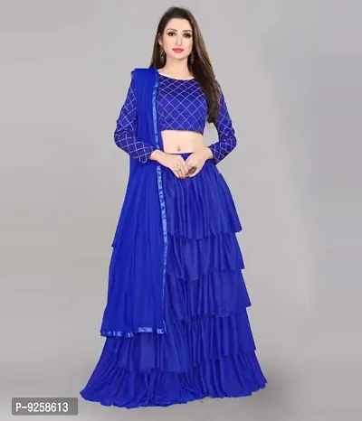 Royal Blue Embroidered Net Lehenga | Worldwide Shipping - Urban Womania