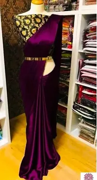 Elegant Satin Silk Purple Solid Saree With Jacquard Unstitched Blouse Piece For Women-thumb1