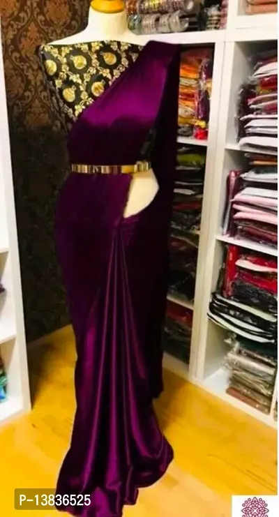 Elegant Satin Silk Purple Solid Saree With Jacquard Unstitched Blouse Piece For Women-thumb2