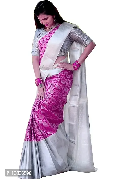 Elegant Banarasi Silk Pink Jacquard Saree With Unstitched Blouse Piece For Women-thumb0