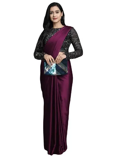 Rajkamal Latest Women's Satin Silk Plain Saree (Wine)