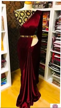 Elegant Satin Silk Maroon Solid Saree With Jacquard Unstitched Blouse Piece For Women-thumb1