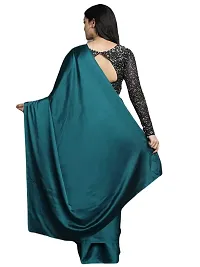 Elegant Satin Silk Teal Green Solid Saree With Sequnce Unstitched Blouse Piece For Women-thumb1