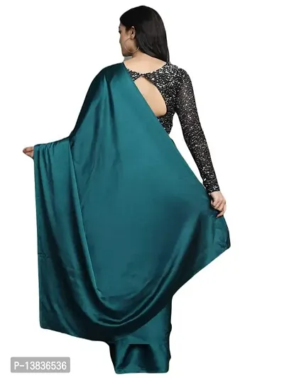 Elegant Satin Silk Teal Green Solid Saree With Sequnce Unstitched Blouse Piece For Women-thumb2