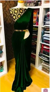 Elegant Satin Silk Green Solid Saree With Jacquard Unstitched Blouse Piece For Women-thumb1