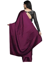 Elegant Satin Silk Purple Solid Saree With Sequnce Unstitched Blouse Piece For Women-thumb1