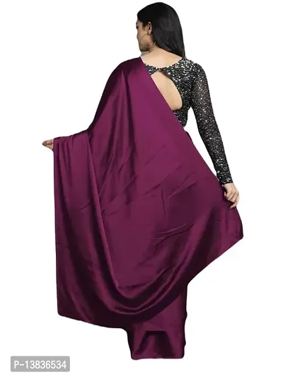 Elegant Satin Silk Purple Solid Saree With Sequnce Unstitched Blouse Piece For Women-thumb2