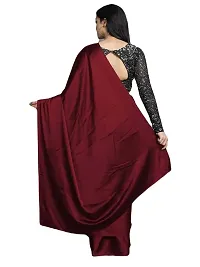 Elegant Satin Silk Maroon Solid Saree With Sequnce Unstitched Blouse Piece For Women-thumb1