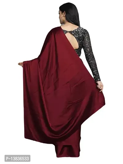 Elegant Satin Silk Maroon Solid Saree With Sequnce Unstitched Blouse Piece For Women-thumb2