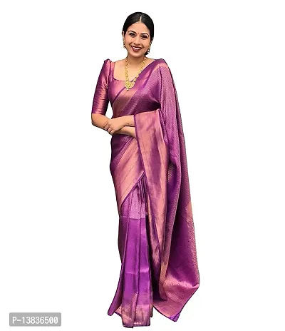 Elegant Lichi Silk Purple Jacquard Saree With Unstitched Blouse Piece For Women-thumb0