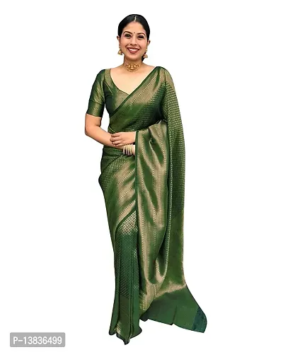 Elegant Lichi Silk Green Jacquard Saree With Unstitched Blouse Piece For Women-thumb0