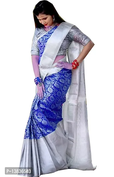 Elegant Banarasi Silk Blue Jacquard Saree With Unstitched Blouse Piece For Women