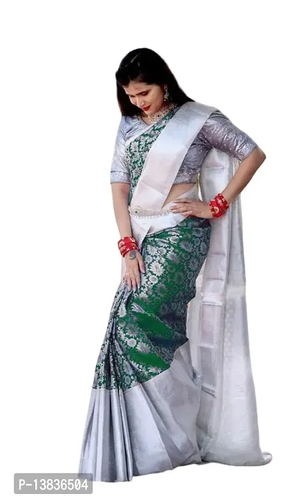 Elegant Banarasi Silk Green Jacquard Saree With Unstitched Blouse Piece For Women-thumb0