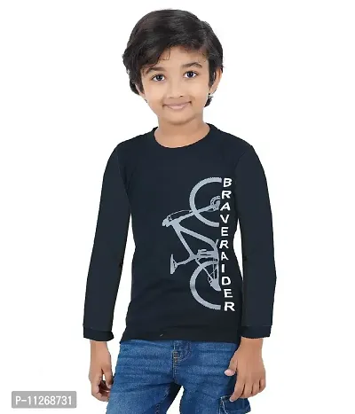 DELEDA Boys & Girls Printed Cotton Jersey Full Sleeve T Shirt (9-10 Years, Black)-thumb0