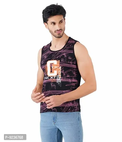 CHECKERSBAY Mens Printed Cotton Jersey Sleeveless T Shirt (Large, Black,Green)-thumb2