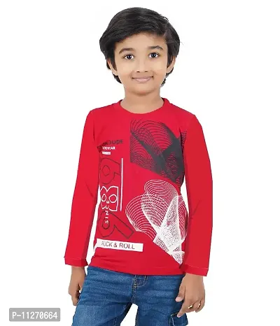 DELEDA Boys & Girls Printed Cotton Jersey Full Sleeve T Shirt (5-6 Years, RED)