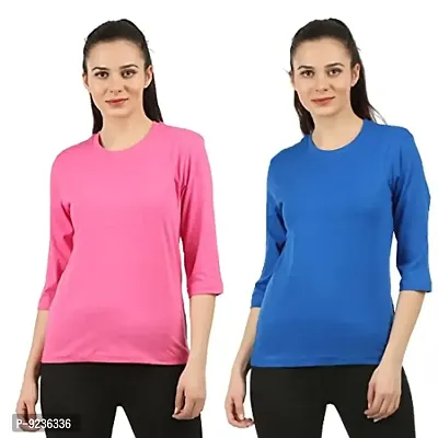 CHECKERSBAY Womens Cotton T-Shirt(2LT-AA-PIRB Pink,Royal Blue) Pack of 2 (XX-Large)