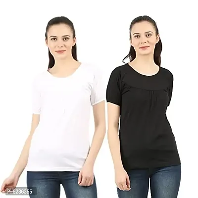 CHECKERSBAY Womens Cotton T-Shirt (2LT-CC-WHBL) Pack of 2 (Large) White,Black