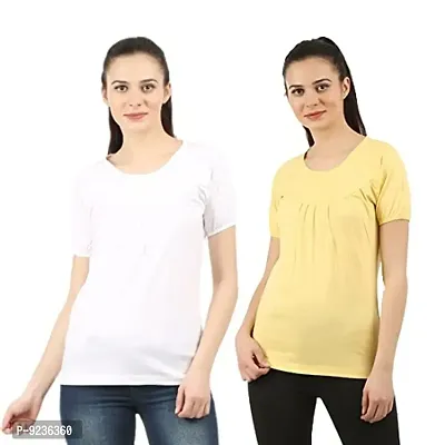 CHECKERSBAY Womens Cotton T-Shirt (2LT-CC-WHYE) Pack of 2