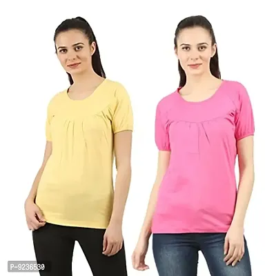 CHECKERSBAY Womens Cotton T-Shirt (2LT-CC-YEPI) Pack of 2